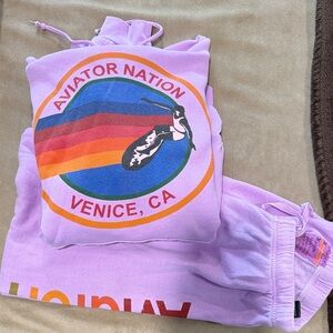 *SET* Aviator Nation Lavender Rainbow Circle Logo Hoodie AND sweatpants